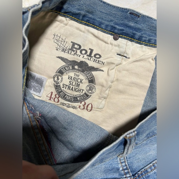 Polo Ralph Lauren Big Tall Varick Slim Straight Red Bandana Patch Distress Jeans - Picture 4 of 10